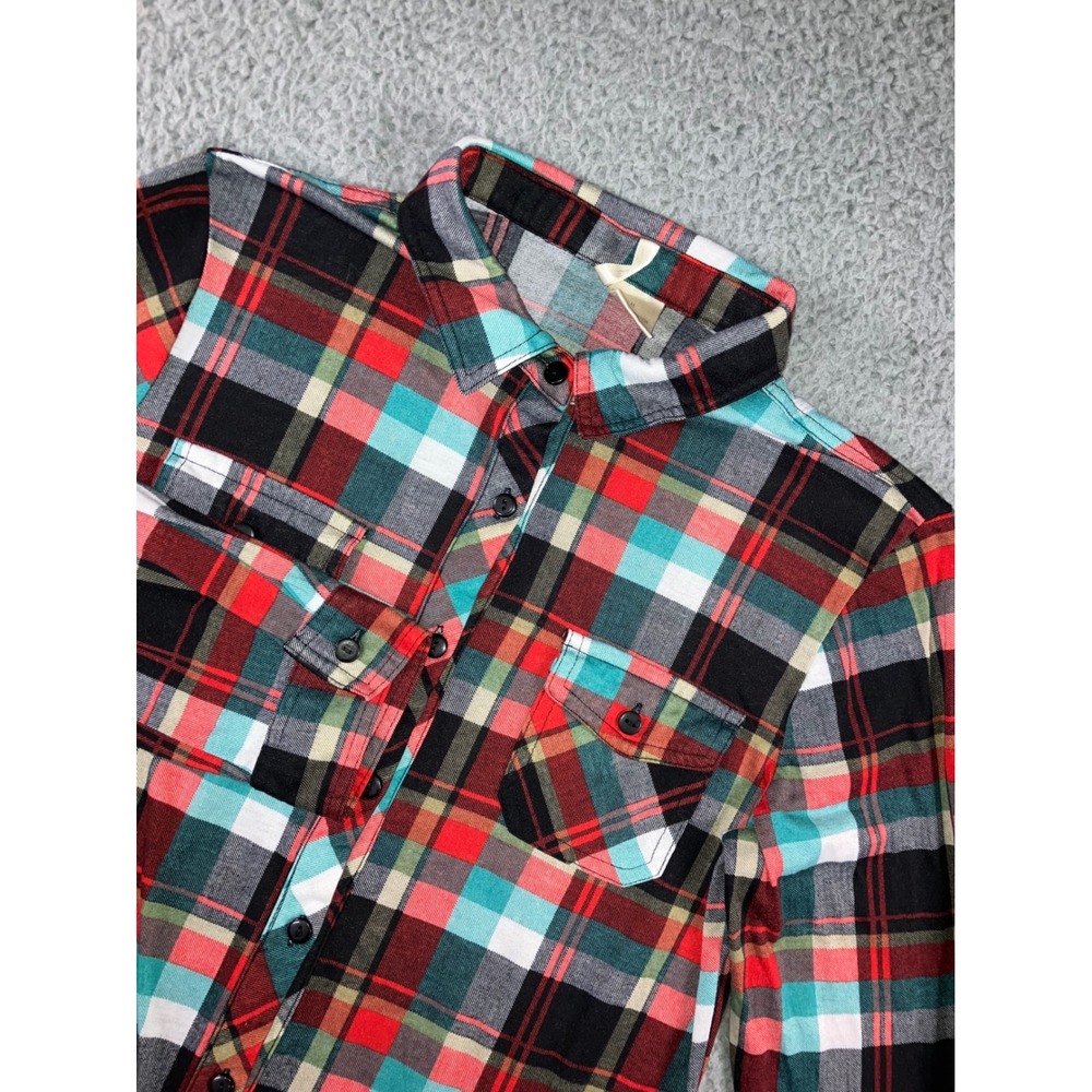 Plaid Shirt Women M Red‎ Teal Western Grunge 90s Indie Lightweight Layering